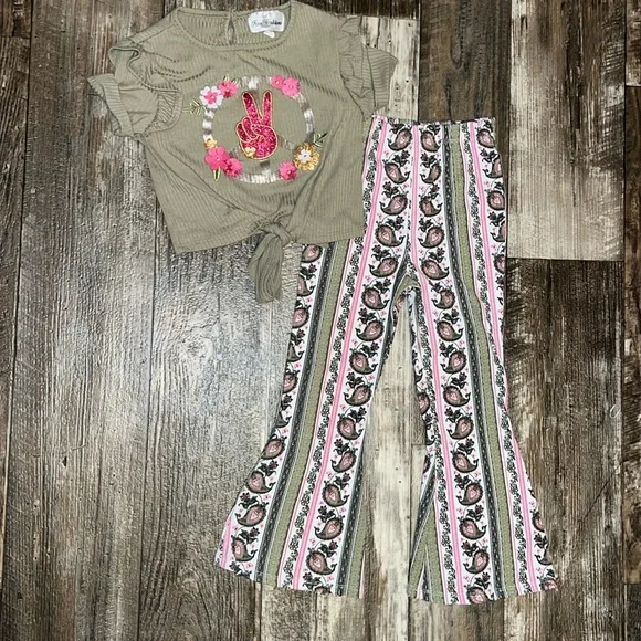 Rare Editions Peace Flare Pants Matching Set Hippie 5 girls - Picture 1 of 6